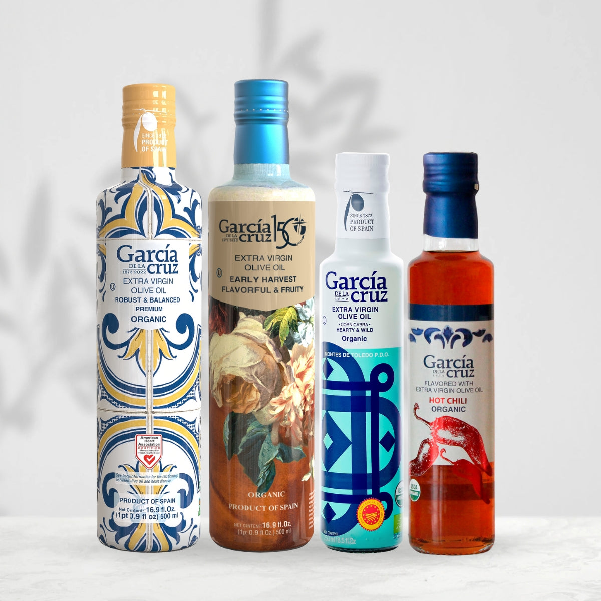 Intense Collection: Robust & Balanced EVOO | Early Harvest EVOO | Cornicabra EVOO Varietal | Hot Chili Infused EVOO